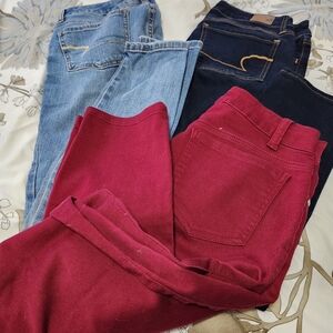 American Eagle Outfitters Women's Jeans - Blue, Dark Blue, Red